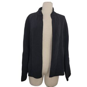 Eileen Fisher Crepe Rayon Silk Coat Jacket Sz S Black Magnetic Open Minimalist